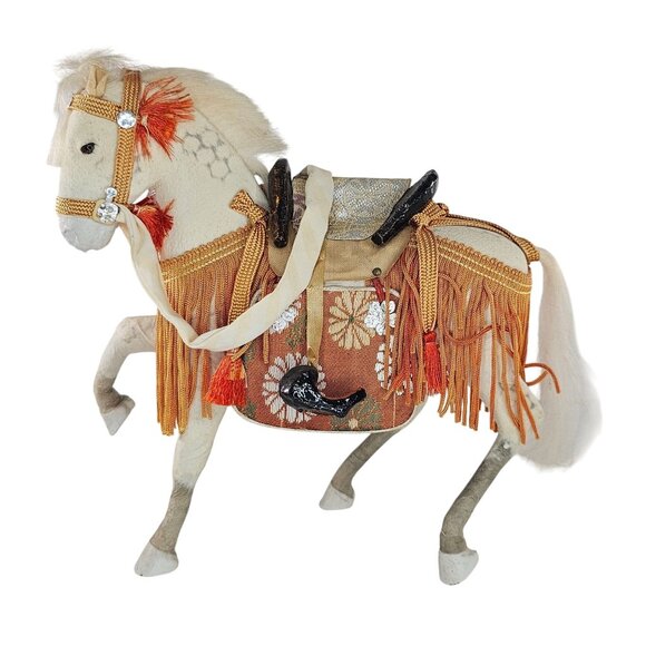 Gogatsu Ningyo Japanese Samurai Horse Doll Paper Maché Silk Handmade